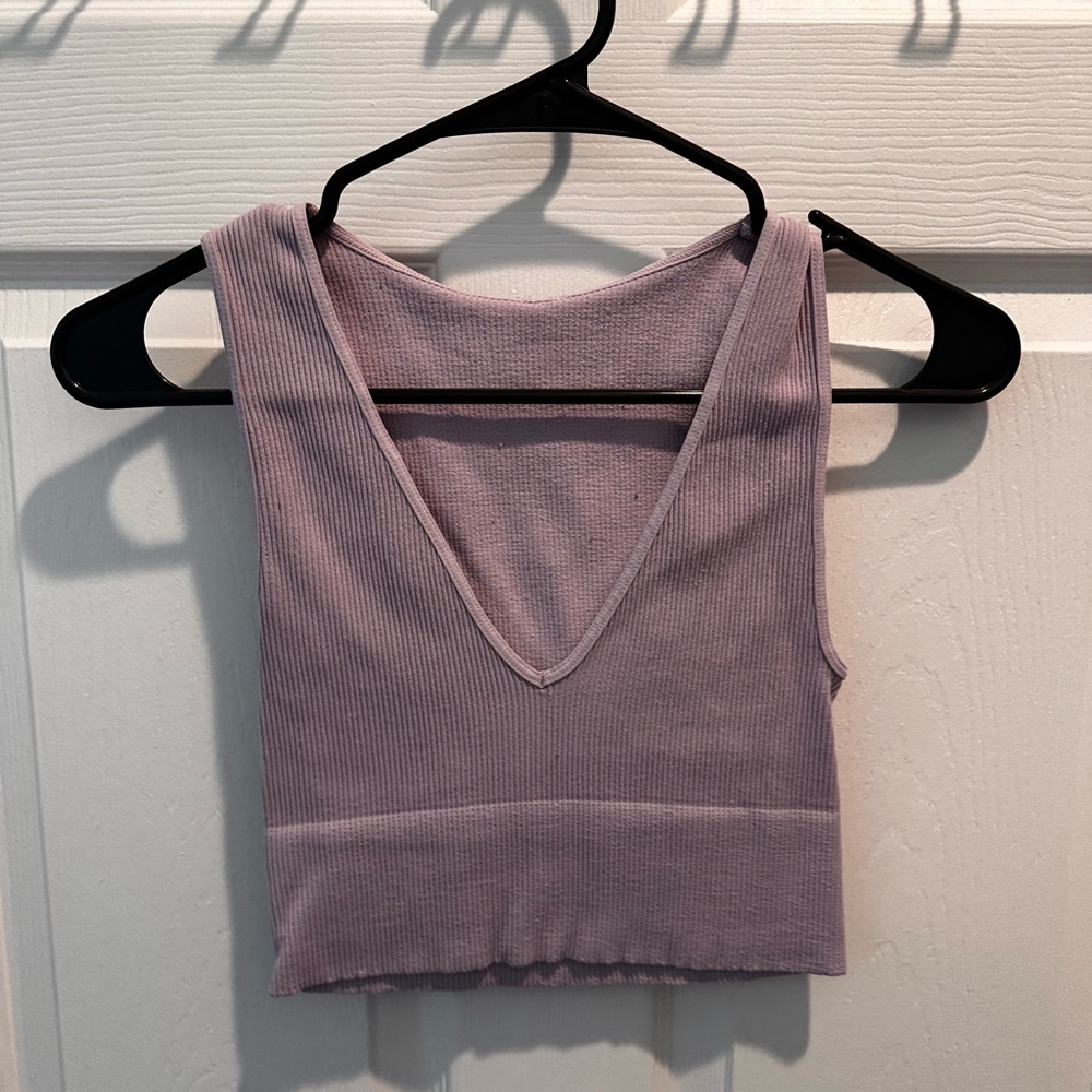 Nikki Bikki Lavender Ribbed V-Neck Crop Top